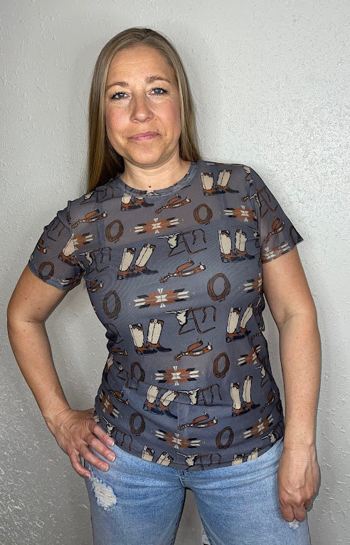The Viva Las Cowgirl Mesh Top