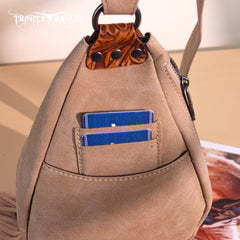 Floral Tooled Fringe Sling Bag -Brown