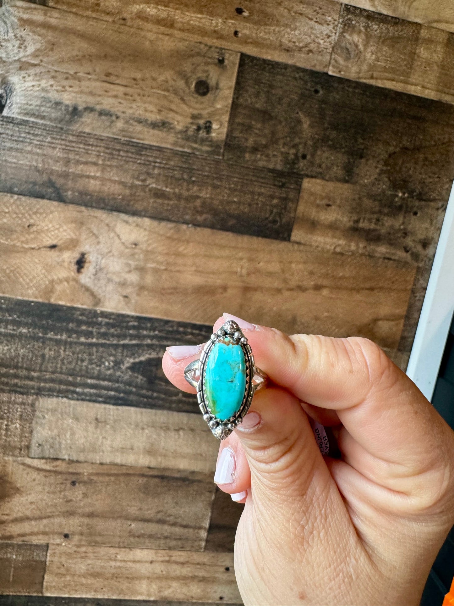 Ring size 7 & 8.5- long kingman turquoise and sterling silver
