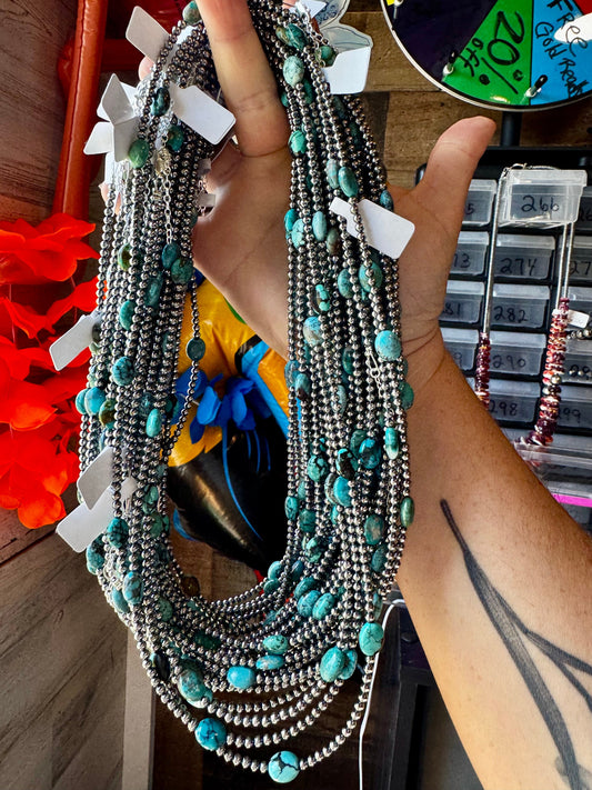 21” Necklace – Sterling Silver Pearls & High-Grade Oval Turquoise