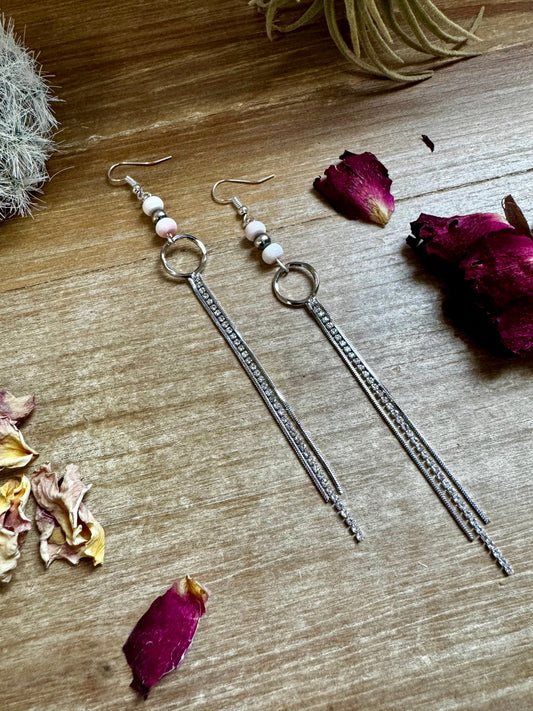 Chic dangle earrings with pink conch & sterling silver pearls