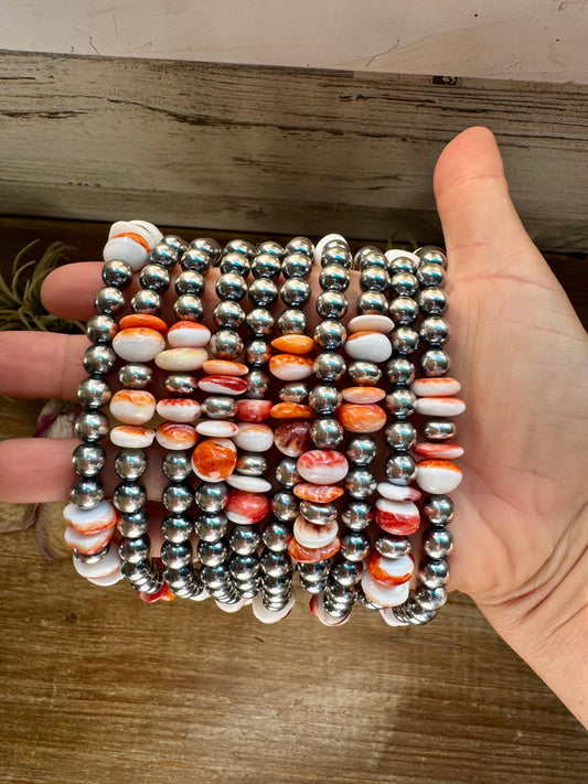 Spiny Oyster & Sterling Silver Pearl Necklace – 8mm – Handmade by The Bijoux FAB – 17.5"