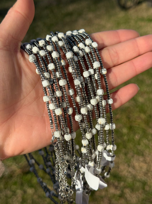 White Howlite Glass Seed Bead Choker