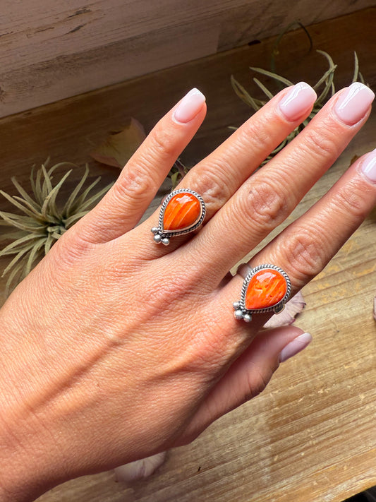 Orange Spiny Oyster Sterling Silver Ring – Size 7 or 10