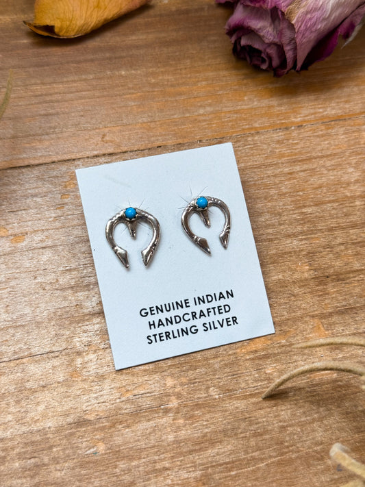 Sterling Silver Mini Naja Stud Earrings with Kingman Turquoise