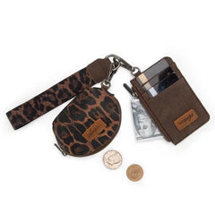 Wrangler Leopard Print Dual Pouch Wristlet -Coffee