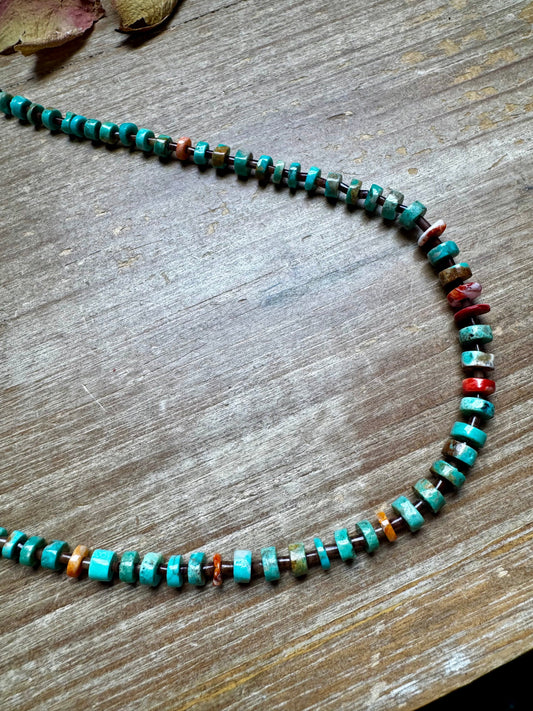 33” Graduated Turquoise & Spiny Oyster Necklace