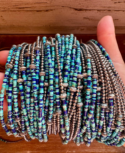 Lapis & Turquoise Heishi Choker – 14" Sterling Silver Beads