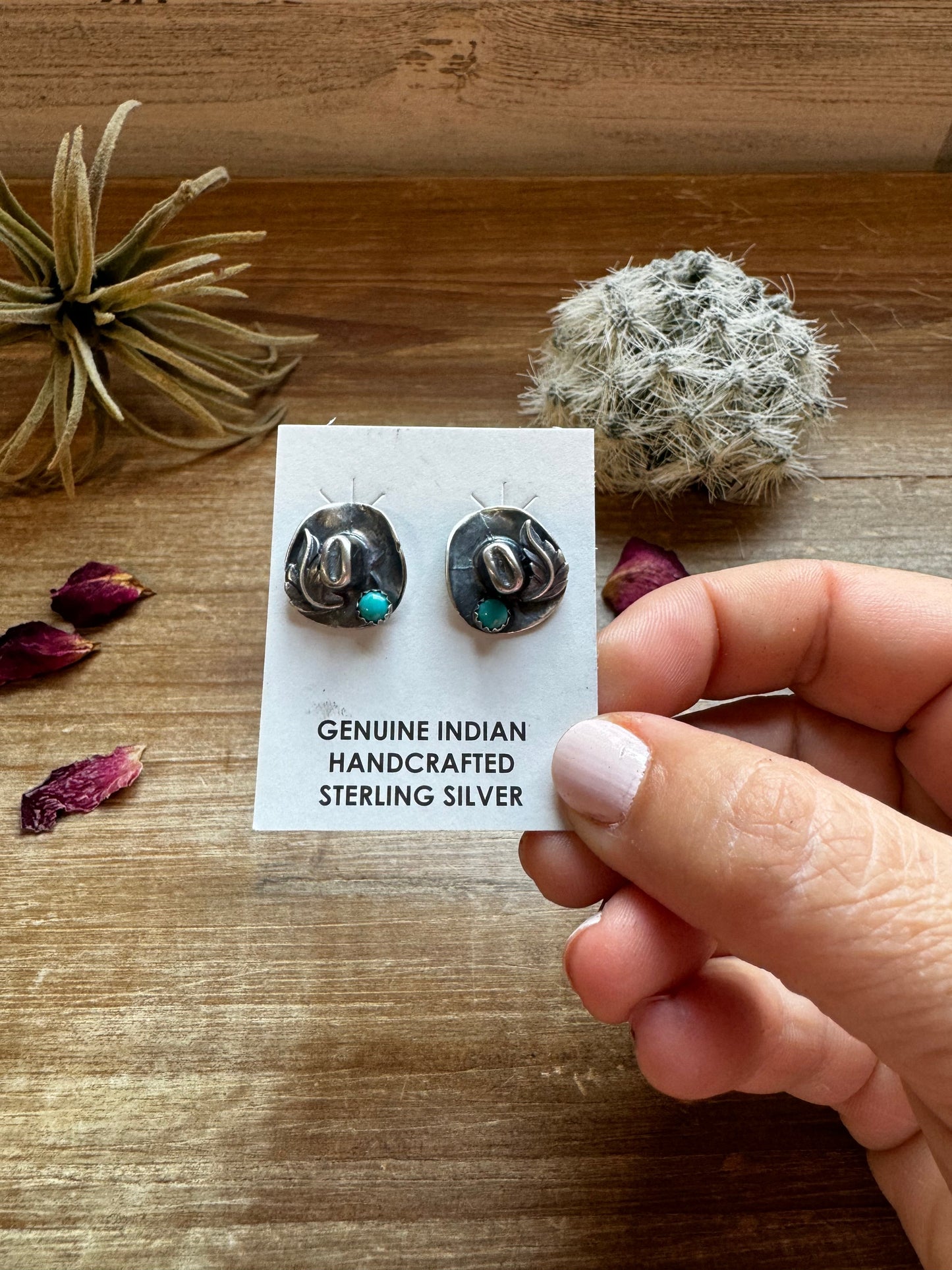 Cowboy Hat Stud Earrings with Kingman Turquoise