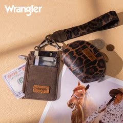 Wrangler Leopard Print Dual Pouch Wristlet -Coffee