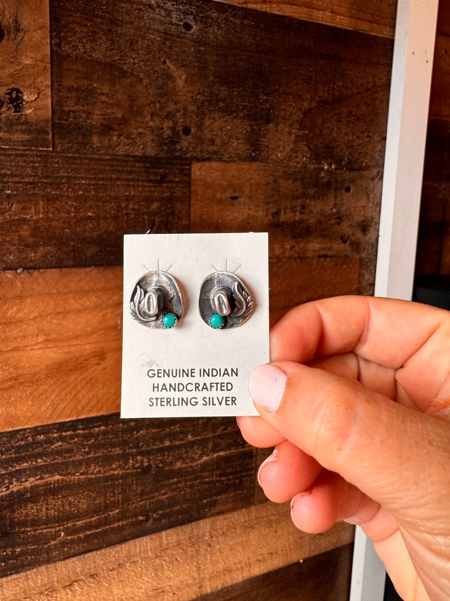 Cowboy Hat Stud Earrings with Kingman Turquoise