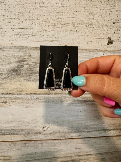 Sterling Silver Pearl & Black Onyx Dangle Earrings