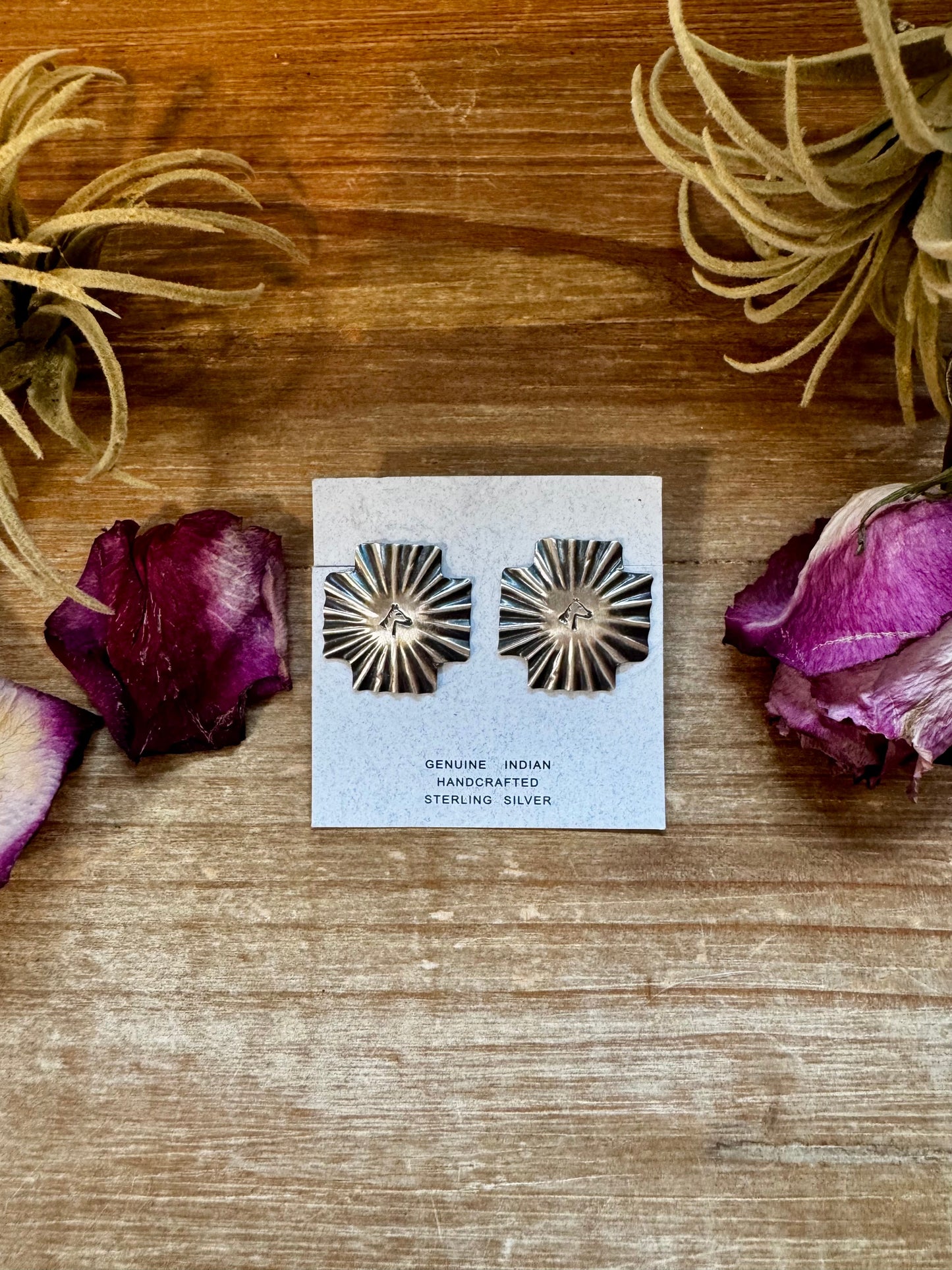 Square Cross Stud Earrings with Horse Head