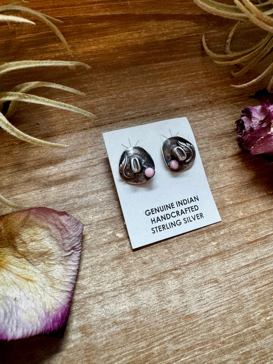 Mini Cowboy Hat Stud Earrings with Pink Conch