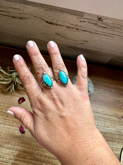 Ring size 7 & 8.5- long kingman turquoise and sterling silver