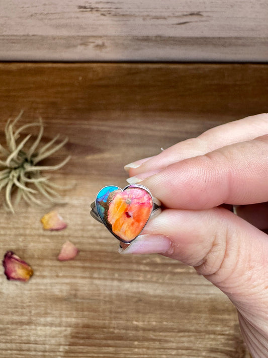 Heart Ring - Size 6 1/2 -Dahlia ring and sterling silver