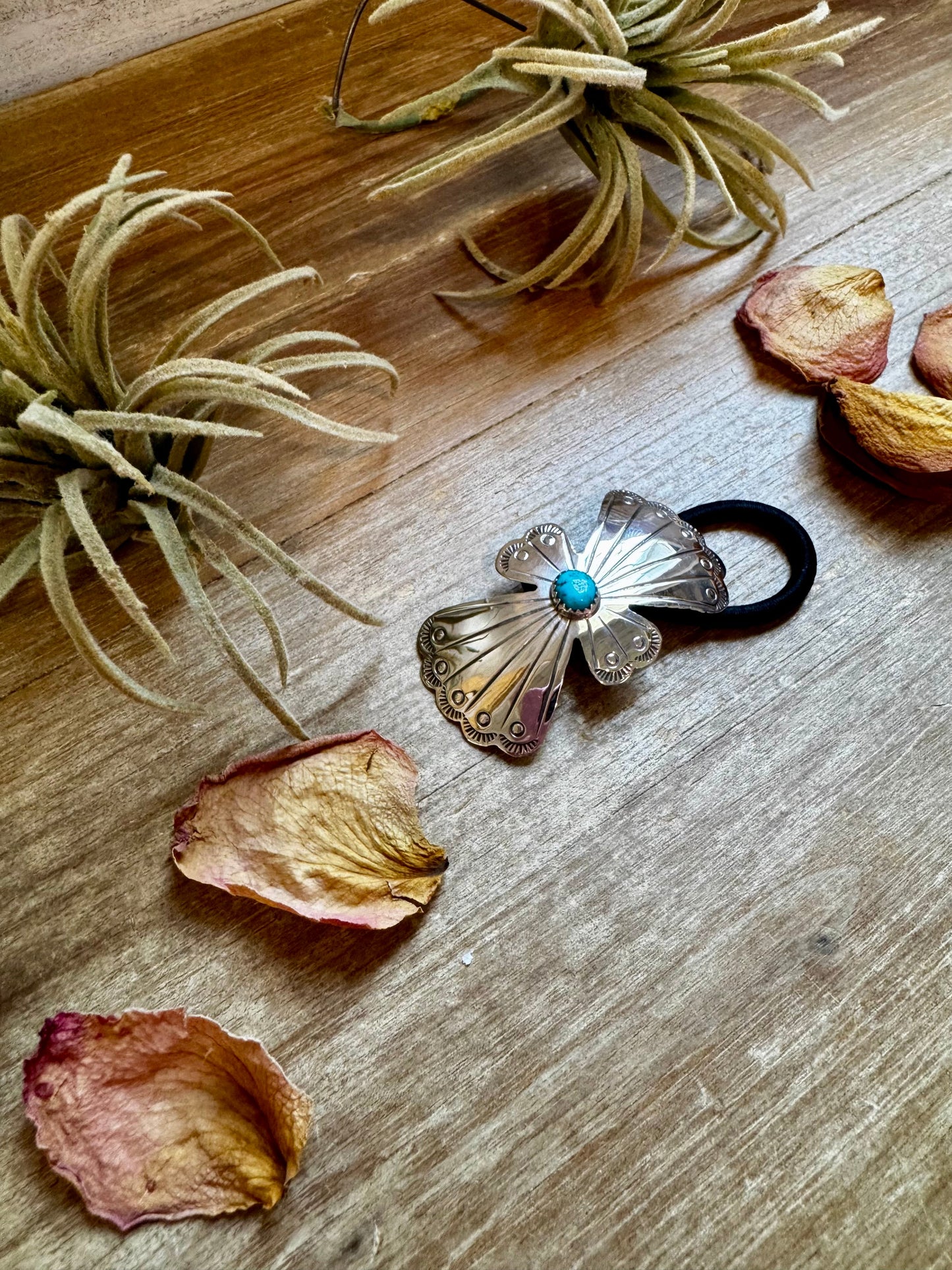 Sterling Silver Hair Tie with Kingman Turquoise