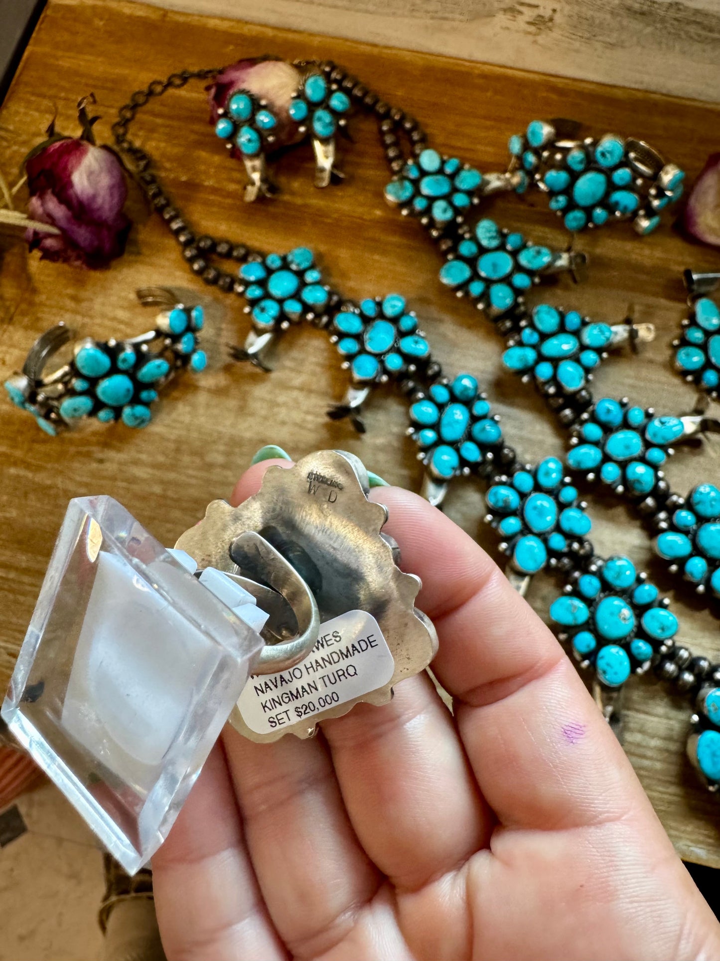 Complete Squash Blossom Set – Kingman Turquoise – Sterling Silver – Navajo Made by Wilson Dawes
