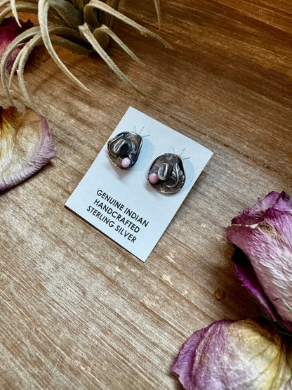 Mini Cowboy Hat Stud Earrings with Pink Conch