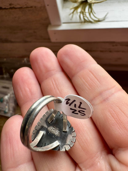 Ring - Size 7 1/2 -Red Spiny & Sterling Silver