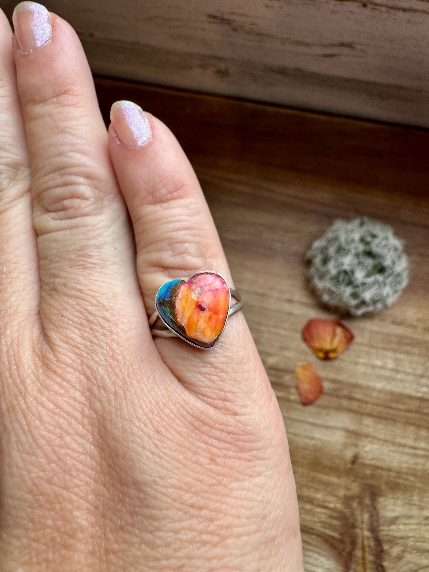 Heart Ring - Size 6 1/2 -Dahlia ring and sterling silver