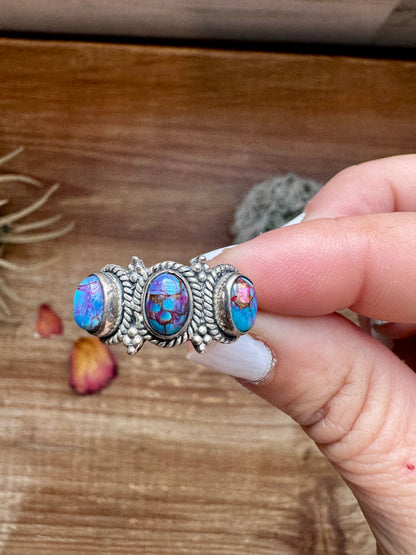 Band Ring - Size 8 12 - Purple Dahlia & sterling silver