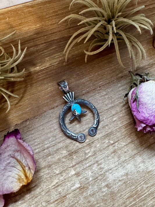 Naja Pendant with Golden Hill Turquoise – Sterling Silver – Native Made by KB – Fits 8mm