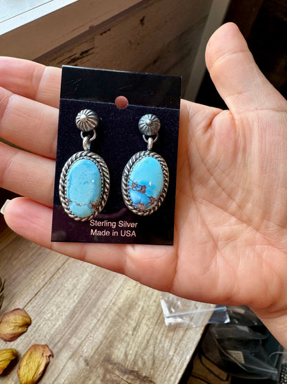 Golden Hill Turquoise Dangle Earrings – Sterling Silver, Post Style, USA Made
