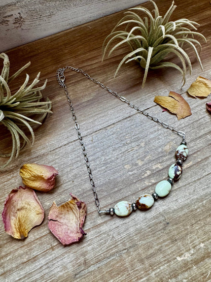 15-Inch Lemon Turquoise & Sterling Saucer Pearl Necklace on Paperclip Chain