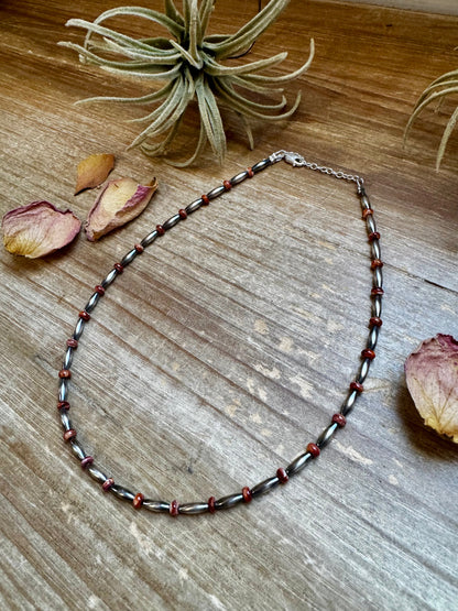 14-Inch Sterling Silver Torpedo & Spiny Oyster Heishi Choker