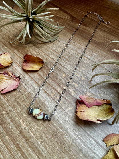 16-Inch Lemon Turquoise Magnesite Necklace with Sterling Saucer Pearls