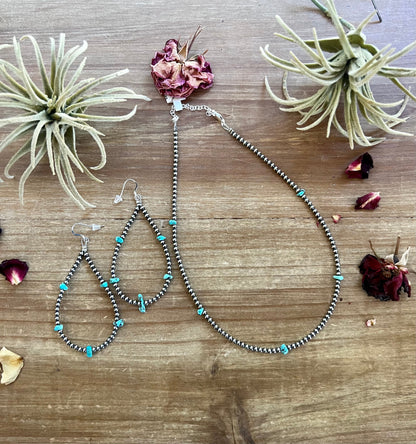 3 mm teardrop earrings Sterling Silver pearls with blue turquoise nuggets