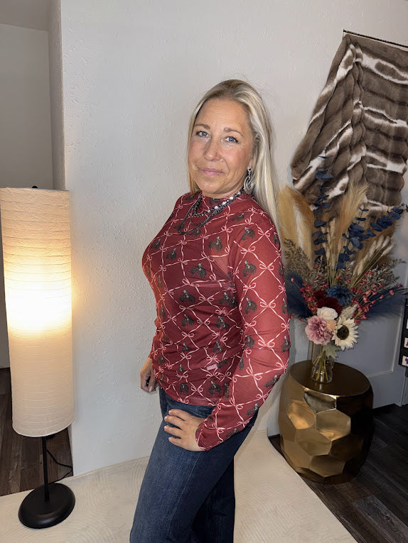 Bronc & Bows Mesh Top