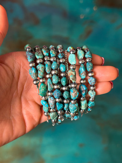 Sterling Silver & Blue Turquoise Nugget Bracelet –