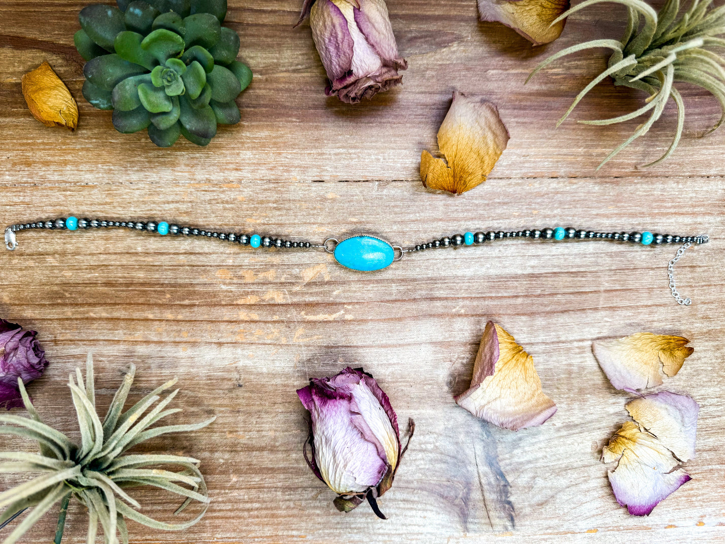 Sterling Silver & Turquoise Choker – 13” + Extender – In-House Silversmithing – Real Turquoise & Spiny Oyster Options
