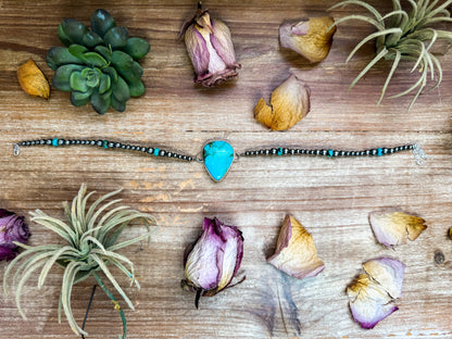Sterling Silver & Turquoise Choker – 13” + Extender – In-House Silversmithing – Real Turquoise & Spiny Oyster Options