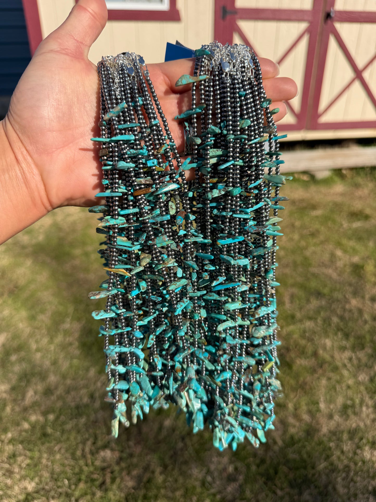 Sterling Silver Pearl & Long Blue Turquoise Necklace – 21”