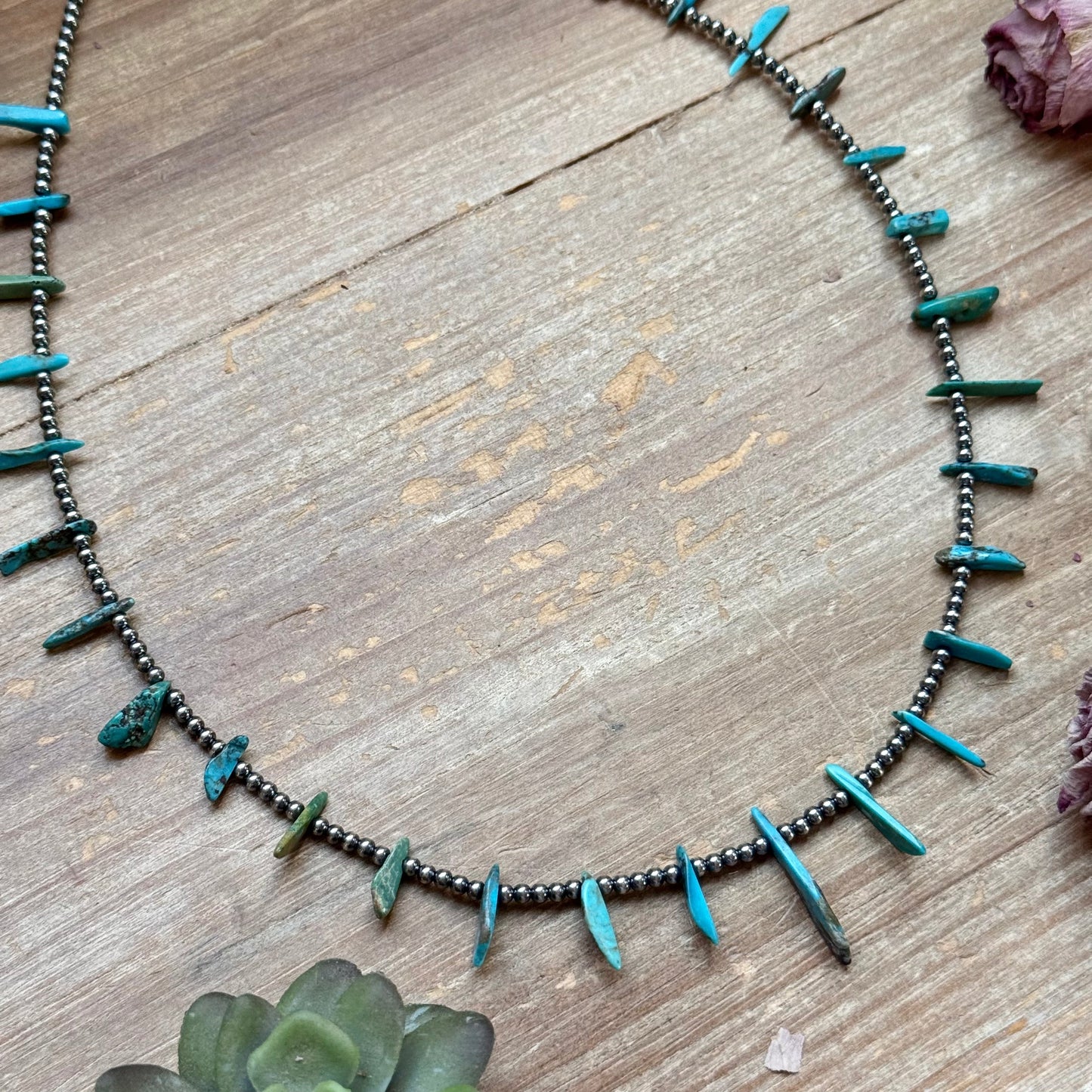 Sterling Silver Pearl & Long Blue Turquoise Necklace – 21”