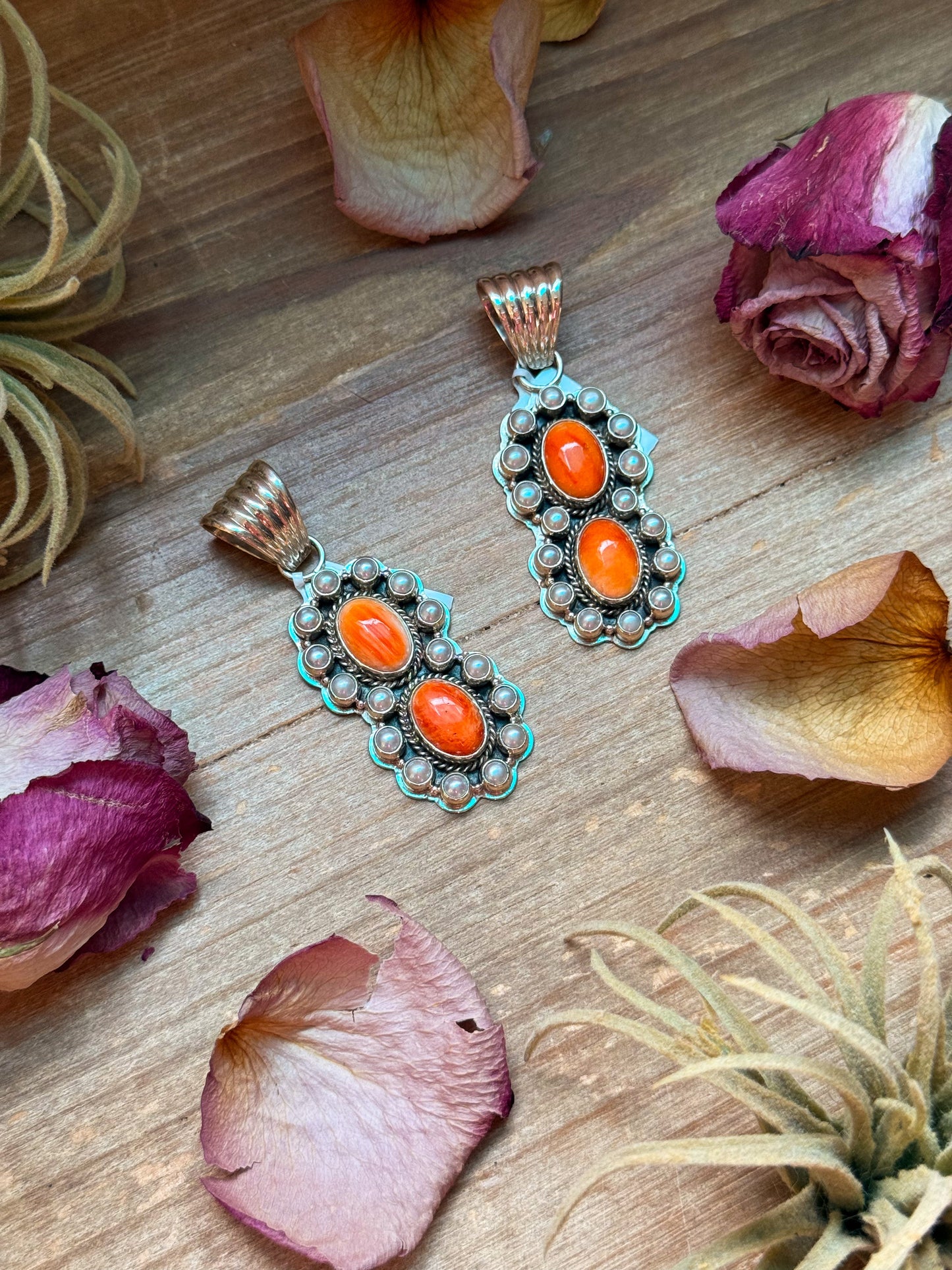 Pearl & Orange Spiny Oyster Sterling Silver Pendant