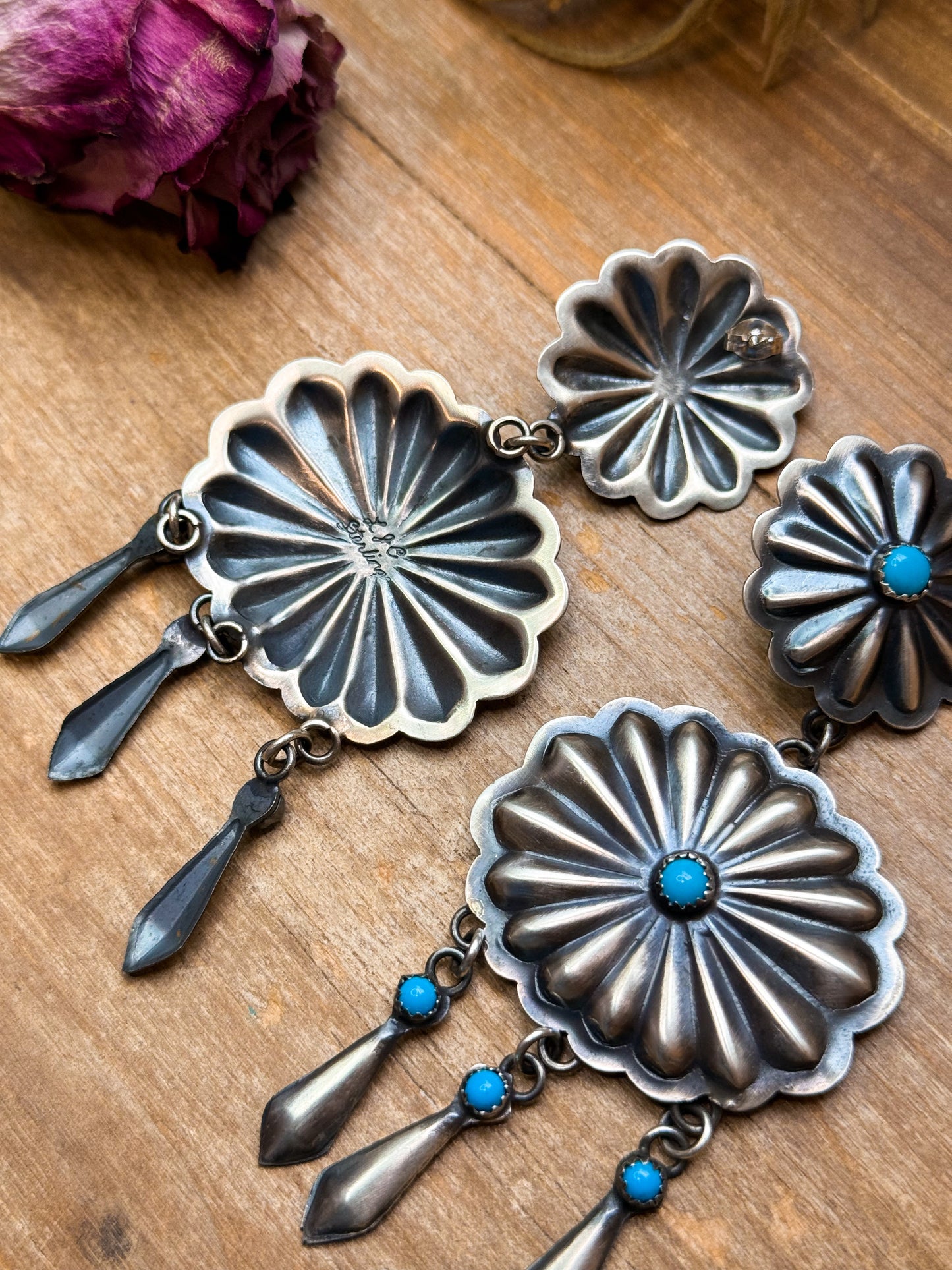 Sterling Silver Kingman Turquoise Dangle Earrings – Native Made by Cordelo Chee