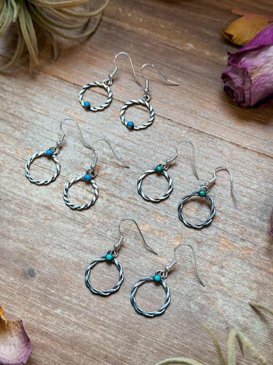 Sterling Silver Mini Hoop Dangle Earrings with Turquoise