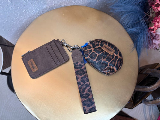 Wrangler Leopard Print Dual Pouch Wristlet -Coffee