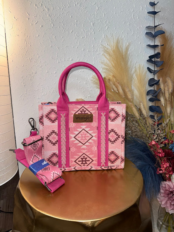 Wrangler Aztec Pattern Dual Sided Print -Tote/Crossbody -Pink