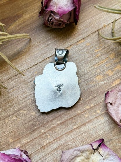 Sterling Silver Autumn Spiny Oyster Buffalo Pendant – Handmade by Artist Shay Pfeiffer