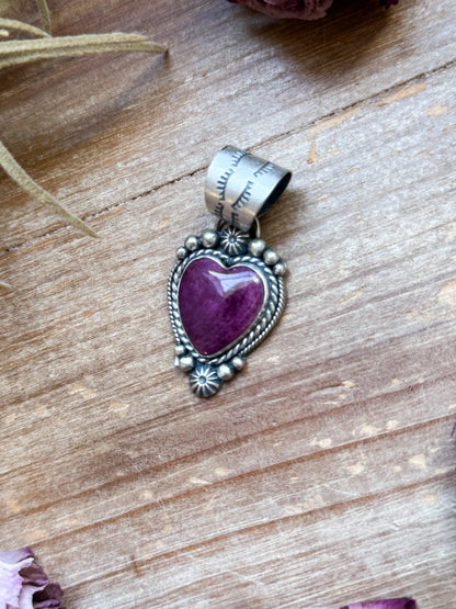 Sterling Silver Purple Spiny Oyster Heart Pendant – Handmade by Artist Shay Pfeiffer