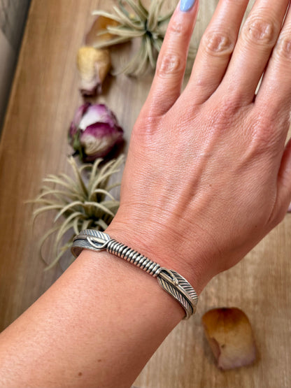 Sterling Silver Hudson Feather Cuff – Fits 7.5” Wrist – Handmade by Artist Jason Ogg