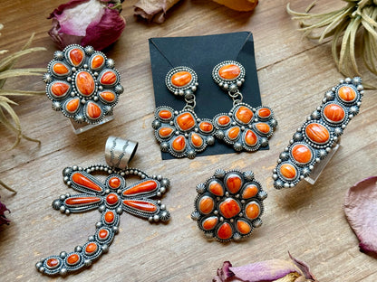 Sterling Silver Orange Spiny Oyster Cluster Ring – Size 9 – Artist Shay Pfeiffer