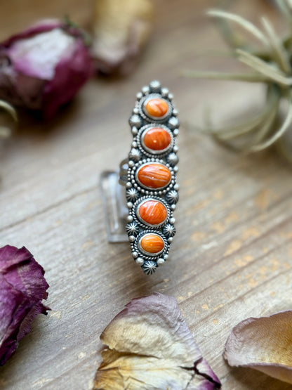 Sterling Silver Orange Spiny Oyster Crawler Ring – Size 8.5 – Artist Shay Pfeiffer