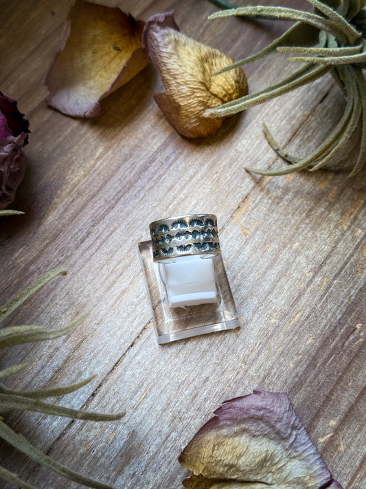 Sterling Silver Hand-Milled Wide Band Mini Sun Ray Stamped Ring – Size 5.5 – Handmade by Artist Jason Ogg