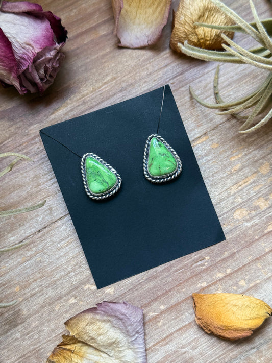 Sterling Silver High Grade Carico Lake Turquoise Stud Earrings – Handmade by Artist Jason Ogg